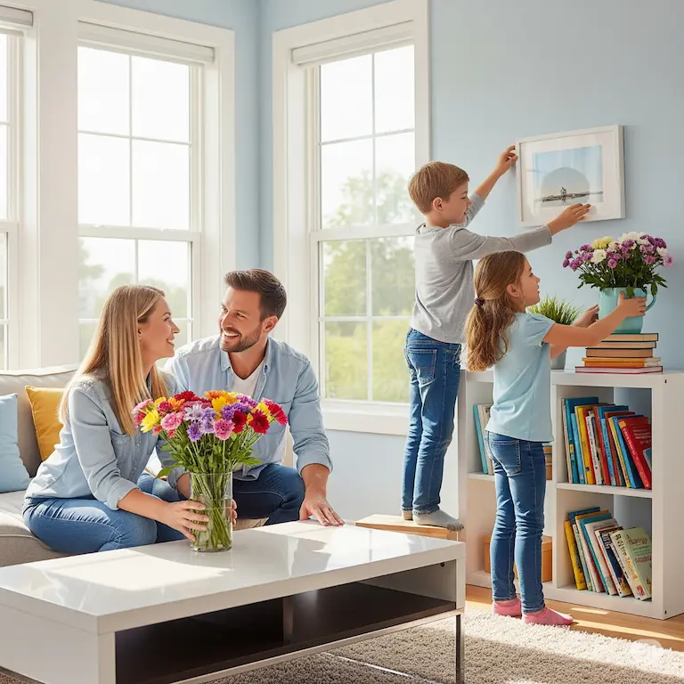 Happy family in their new home